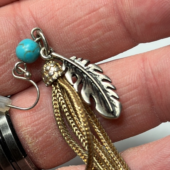 Tribal Inspired Turquoise and Feather Earrings - Picture 4 of 6